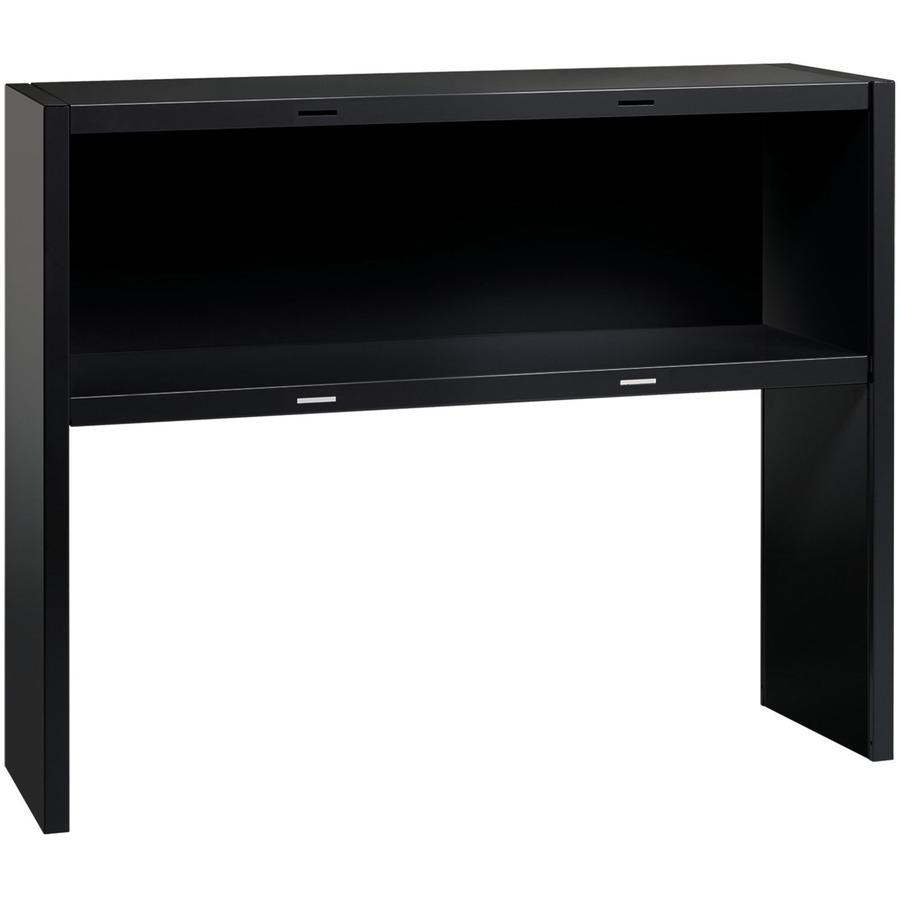 Lorell Fortress Modular Series Stack-on Hutch - 48" - Material: Steel - Finish: Black - Grommet, Cord Management, Goodies N Stuff