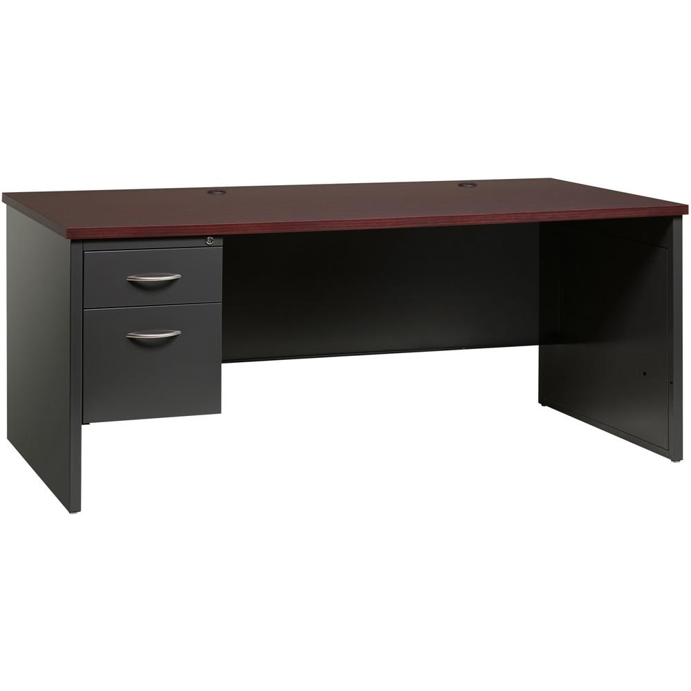 Lorell Fortress Modular Series Left-Pedestal Desk - 72" x 36" , 1.1" Top - 2 x Box, File Drawer(s) - Single Pedestal on Left Side - Material: Steel - Finish: Mahogany Laminate, Charcoal - Scratch Resi, Goodies N Stuff