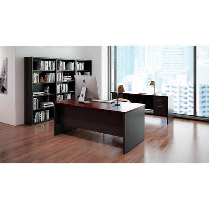 Lorell Fortress Modular Series Double-Pedestal Desk - 72" x 36" , 1.1" Top - 2 x Box, File Drawer(s) - Double Pedestal - Material: Steel - Finish: Mahogany Laminate, Charcoal - Scratch Resistant, Stai