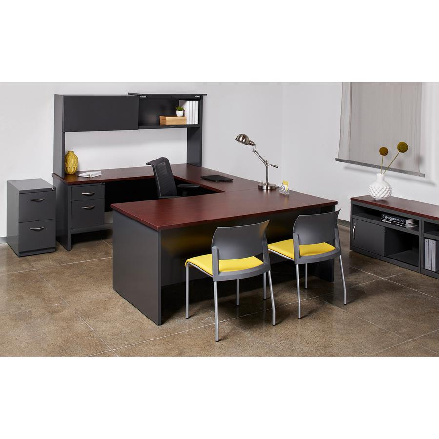 Lorell Fortress Modular Series Right-Pedestal Desk - 72" x 36" , 1.1" Top - 2 x Box, File Drawer(s) - Single Pedestal on Right Side - Material: Steel - Finish: Mahogany Laminate, Charcoal - Scratch Re, Furniture, Goodies N Stuff