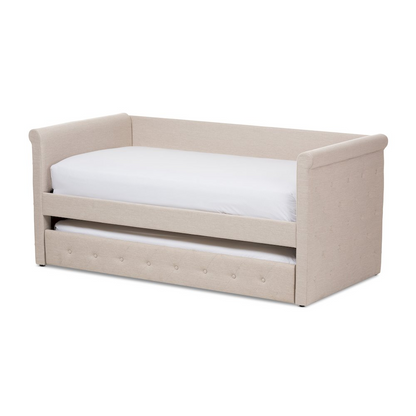 Alena Modern and Contemporary Light Beige Fabric Daybed with Trundle, Goodies N Stuff