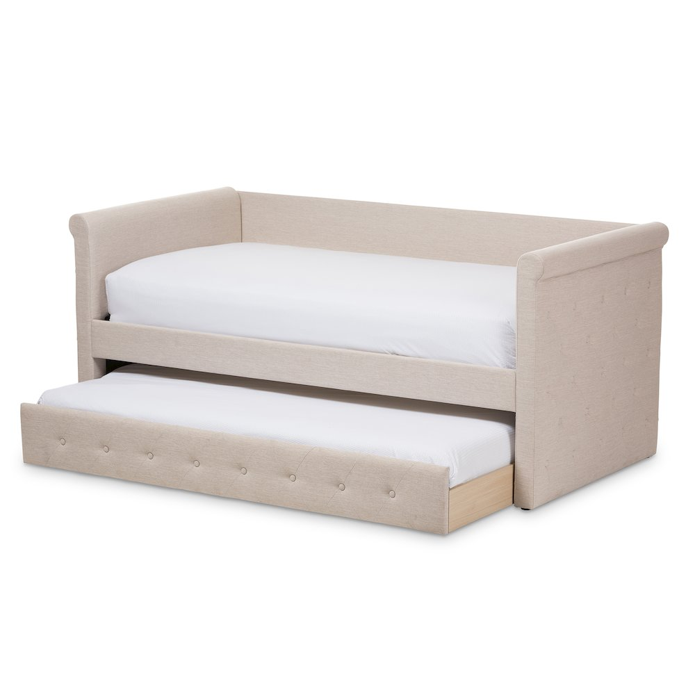 Alena Modern and Contemporary Light Beige Fabric Daybed with Trundle, Goodies N Stuff