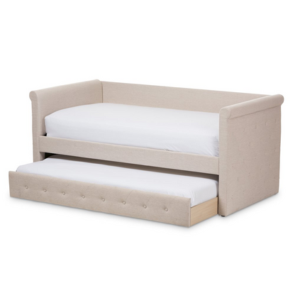 Alena Modern and Contemporary Light Beige Fabric Daybed with Trundle, Goodies N Stuff