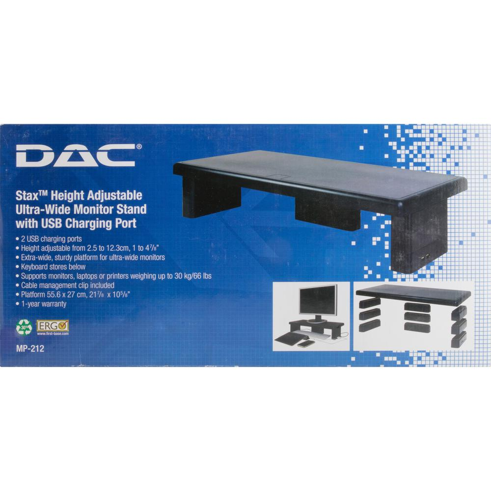 DAC Stax Ergonomic Height Adjustable Ultra Wide Monitor Stand - 66 lb Load Capacity - 4.8" Height x 22" Width x 10.5" Depth - Plastic - Black - TAA Compliant, Goodies N Stuff