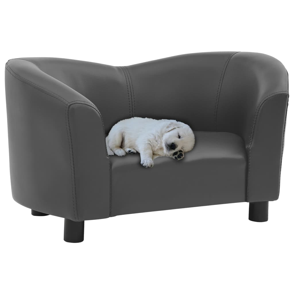 vidaXL Dog Sofa Gray 26.4"x16.1"x15.4" Faux Leather, Goodies N Stuff