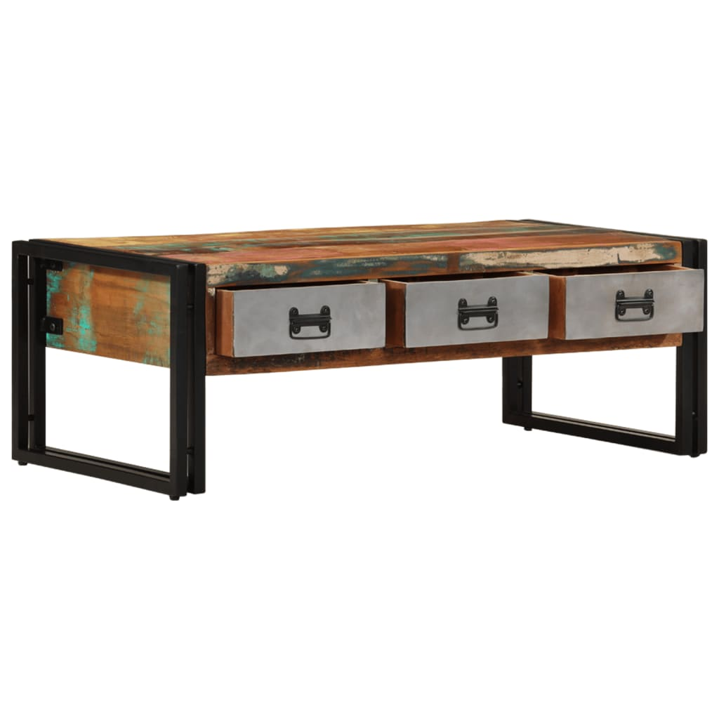 vidaXL Coffee Table with 3 Drawers Solid Reclaimed Wood 39.4"x19.7"x13.8", Goodies N Stuff