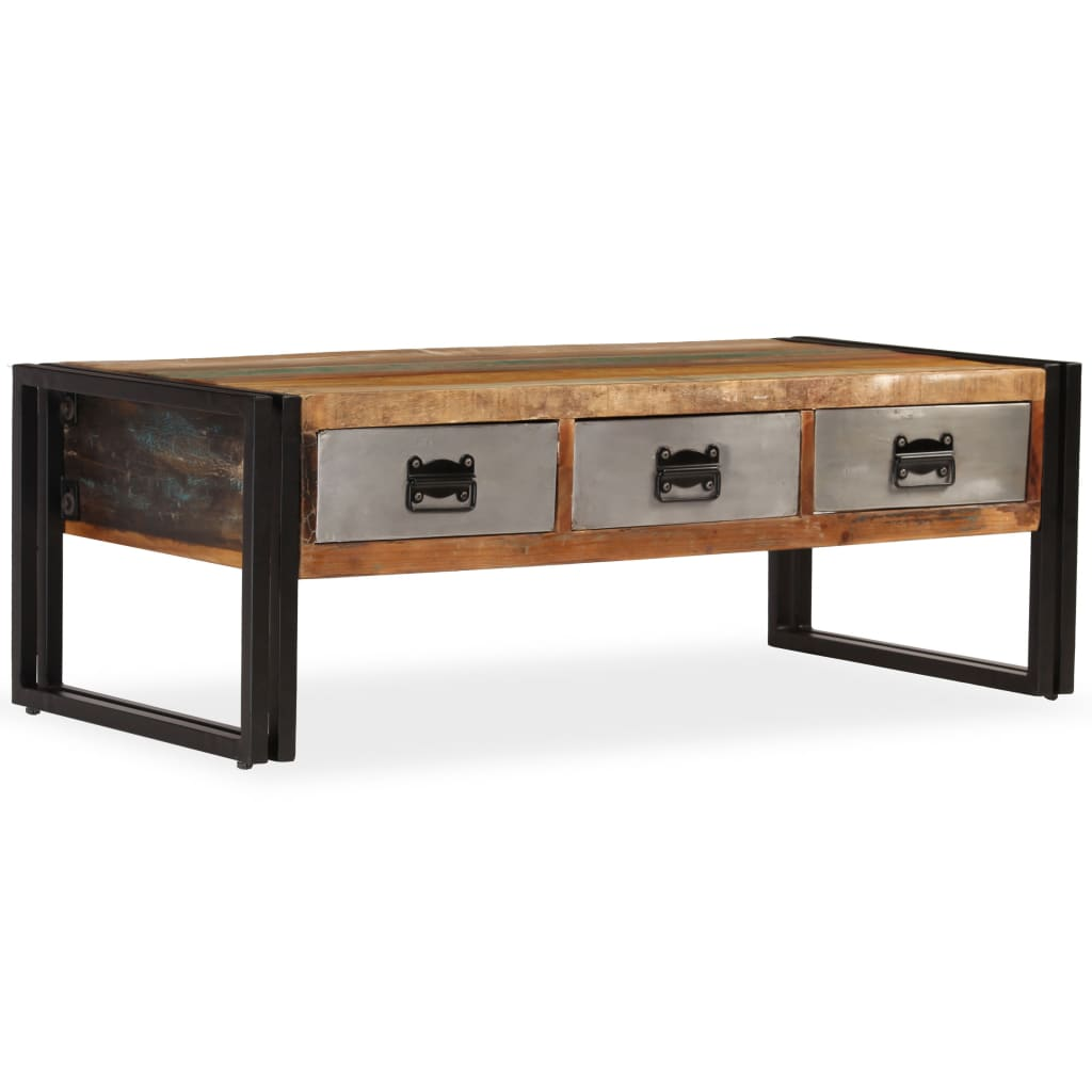 vidaXL Coffee Table with 3 Drawers Solid Reclaimed Wood 39.4"x19.7"x13.8", Goodies N Stuff