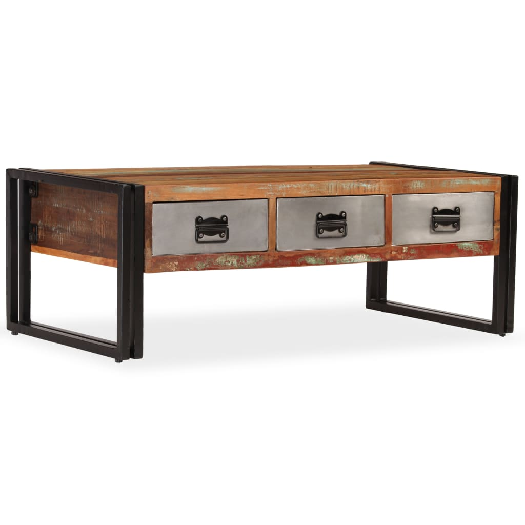 vidaXL Coffee Table with 3 Drawers Solid Reclaimed Wood 39.4"x19.7"x13.8", Goodies N Stuff