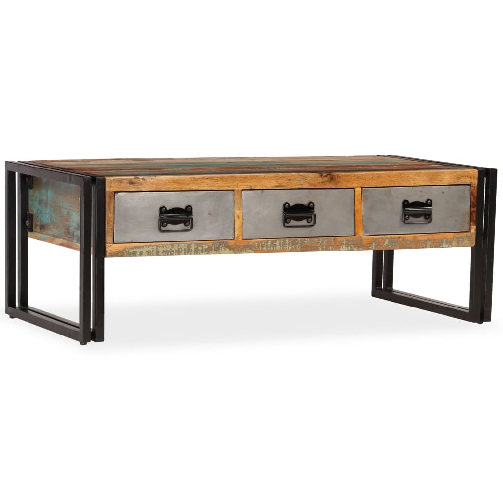 vidaXL Coffee Table with 3 Drawers Solid Reclaimed Wood 39.4"x19.7"x13.8", Goodies N Stuff