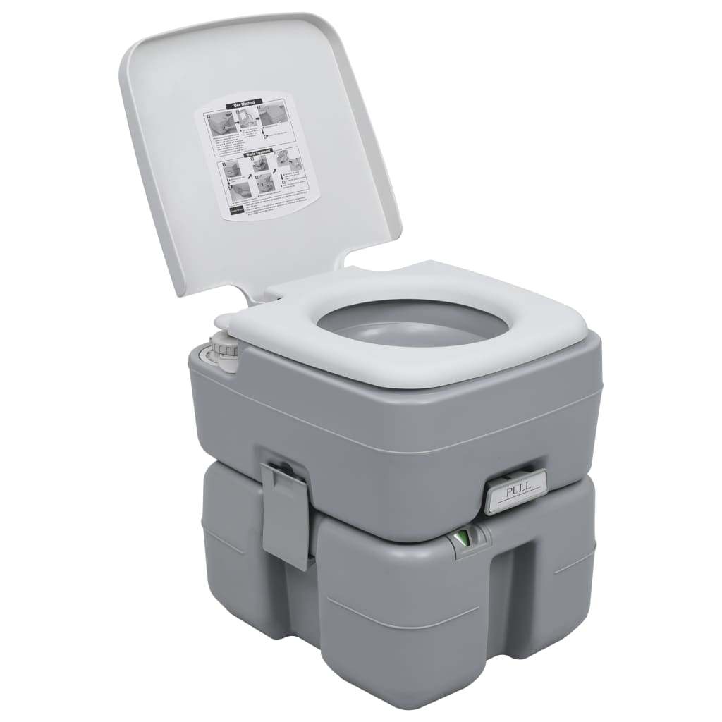 vidaXL Portable Camping Toilet Gray 5.3+2.6 gal - Lightweight and Durable, Goodies N Stuff