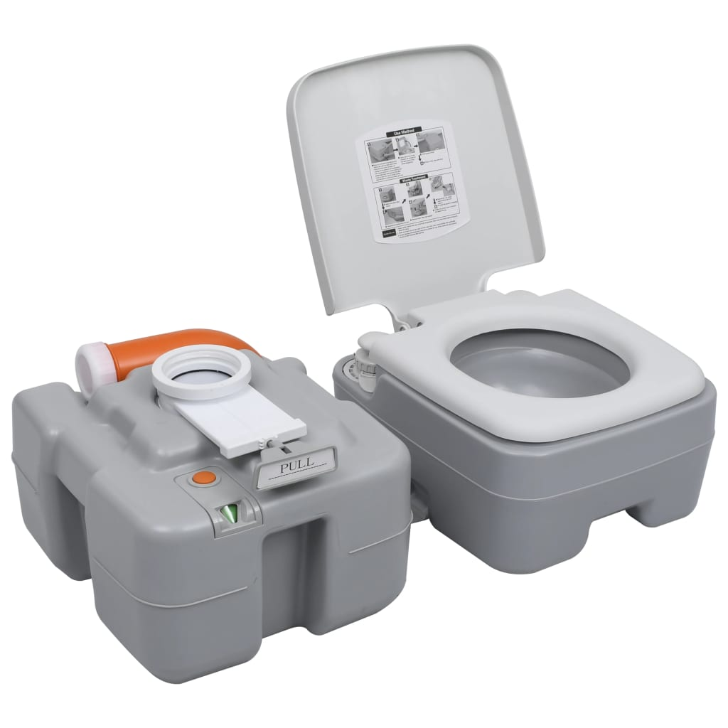 vidaXL Portable Camping Toilet Gray 5.3+2.6 gal - Lightweight and Durable, Goodies N Stuff