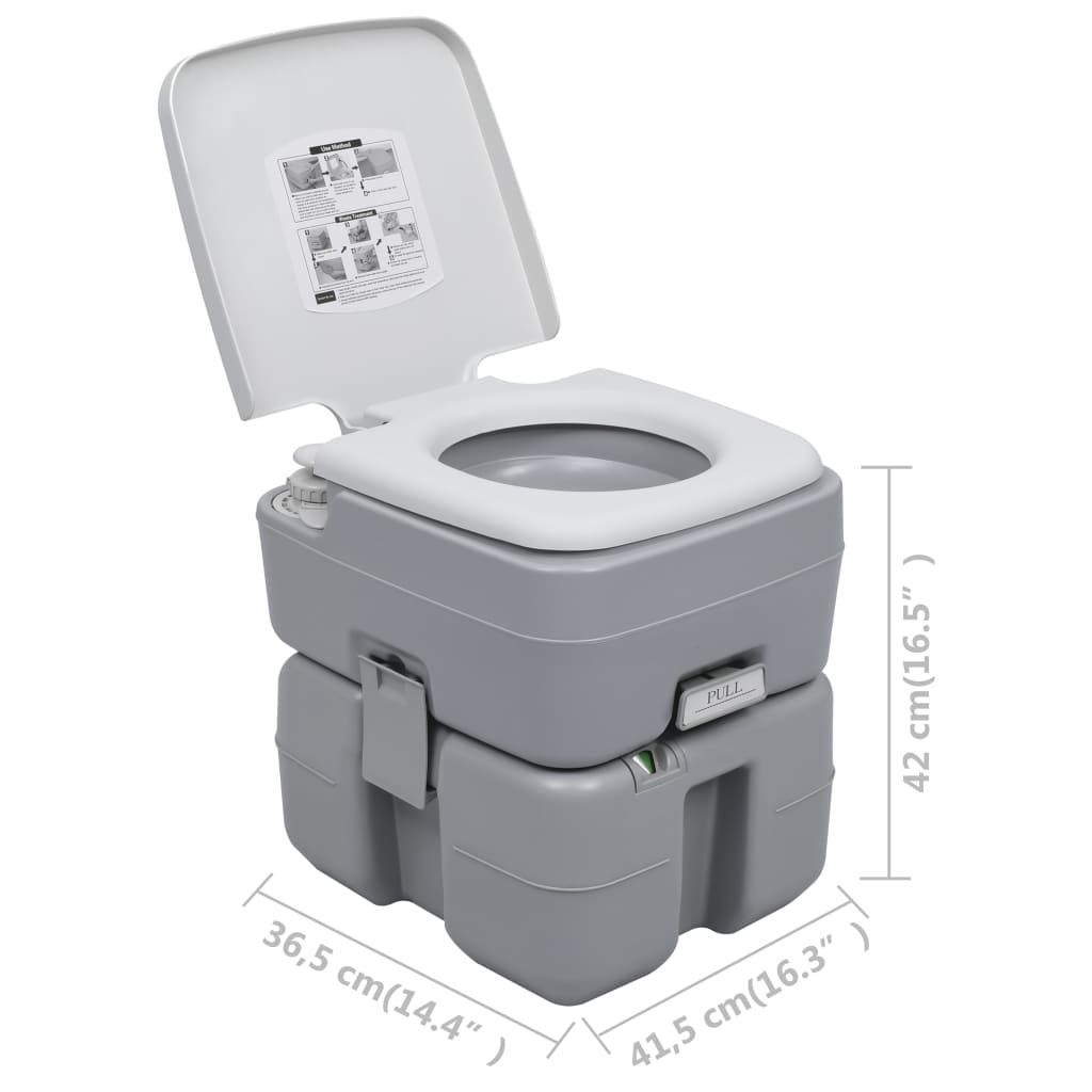 vidaXL Portable Camping Toilet Gray 5.3+2.6 gal - Lightweight and Durable, Goodies N Stuff