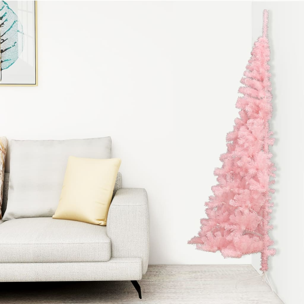 vidaXL Artificial Half Christmas Tree with Stand Pink 5 ft PVC, Goodies N Stuff