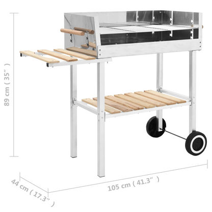 vidaXL XXL Trolley Charcoal BBQ Grill Stainless Steel with 2 Shelves, Goodies N Stuff