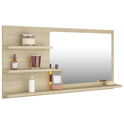 vidaXL Bathroom Mirror Sonoma Oak 35.4"x4.1"x17.7" Engineered Wood - Contemporary Style, Durable and Functional, Goodies N Stuff