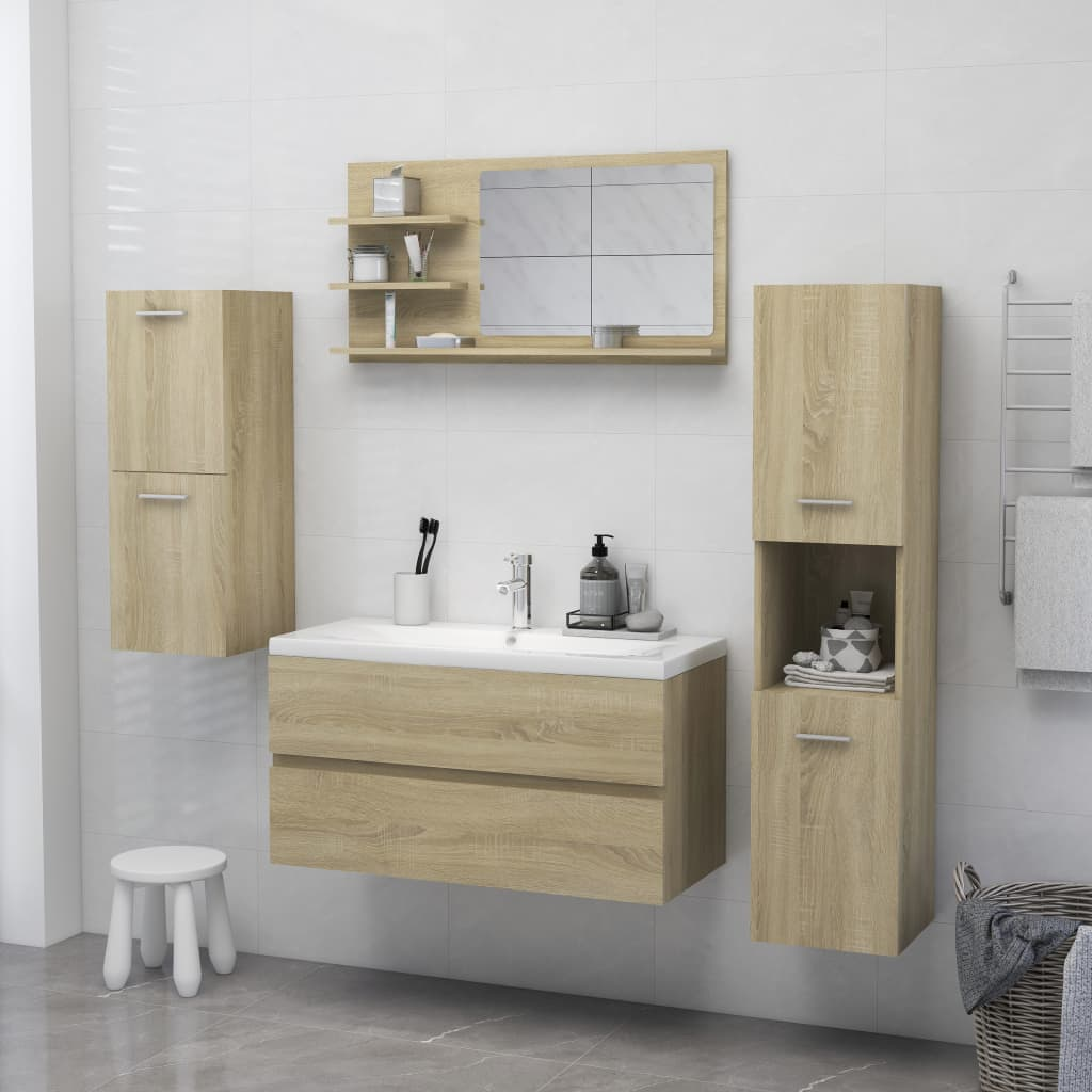 vidaXL Bathroom Mirror Sonoma Oak 35.4"x4.1"x17.7" Engineered Wood - Contemporary Style, Durable and Functional, Goodies N Stuff