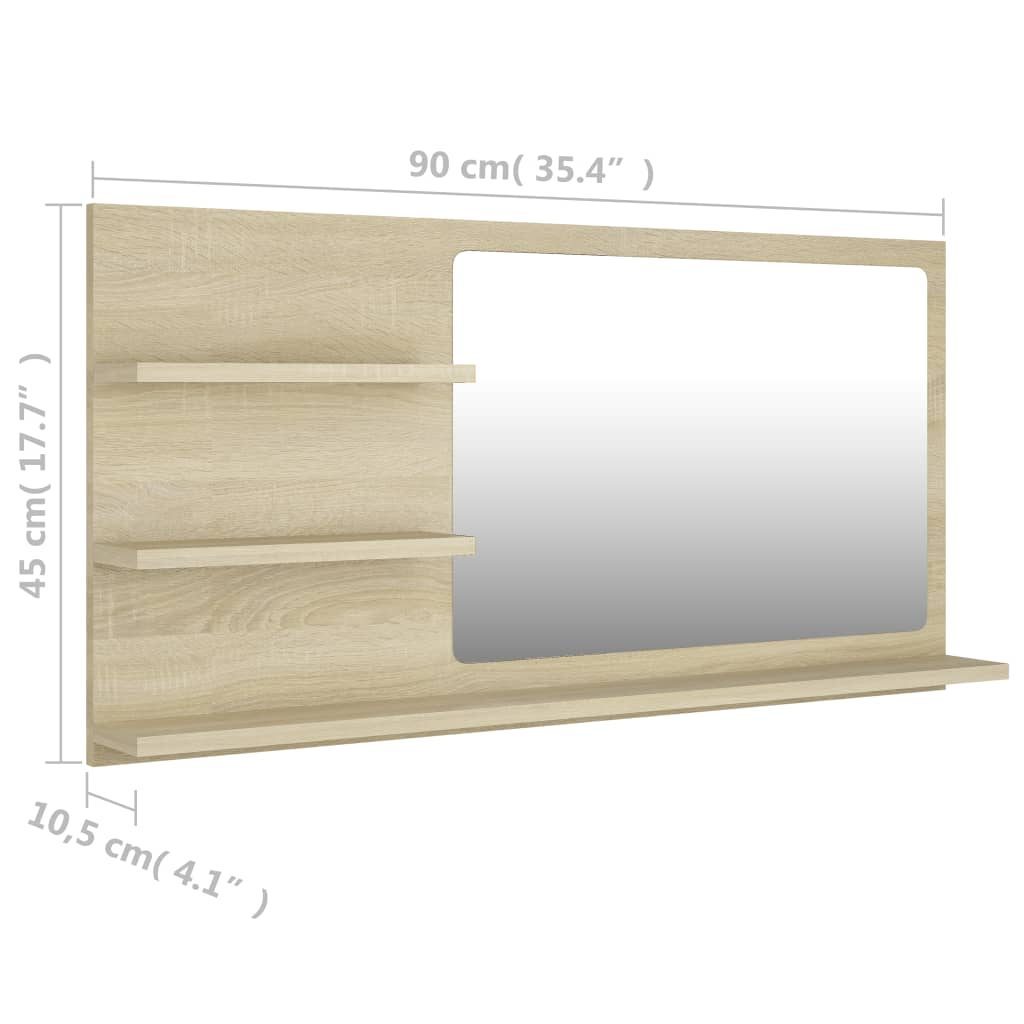 vidaXL Bathroom Mirror Sonoma Oak 35.4"x4.1"x17.7" Engineered Wood - Contemporary Style, Durable and Functional, Goodies N Stuff