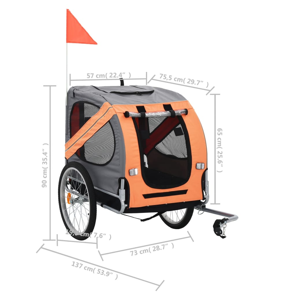 vidaXL Pet Bike Trailer Orange and Gray, Goodies N Stuff