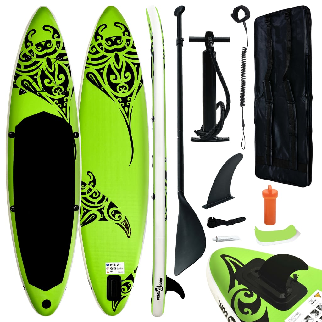 vidaXL Inflatable Stand Up Paddleboard Set 120.1"x29.9"x5.9" Green, Goodies N Stuff