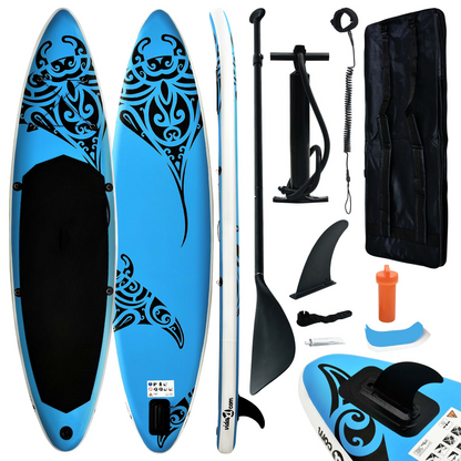 vidaXL Inflatable Stand Up Paddleboard Set 144.1"x29.9"x5.9" Blue, Goodies N Stuff