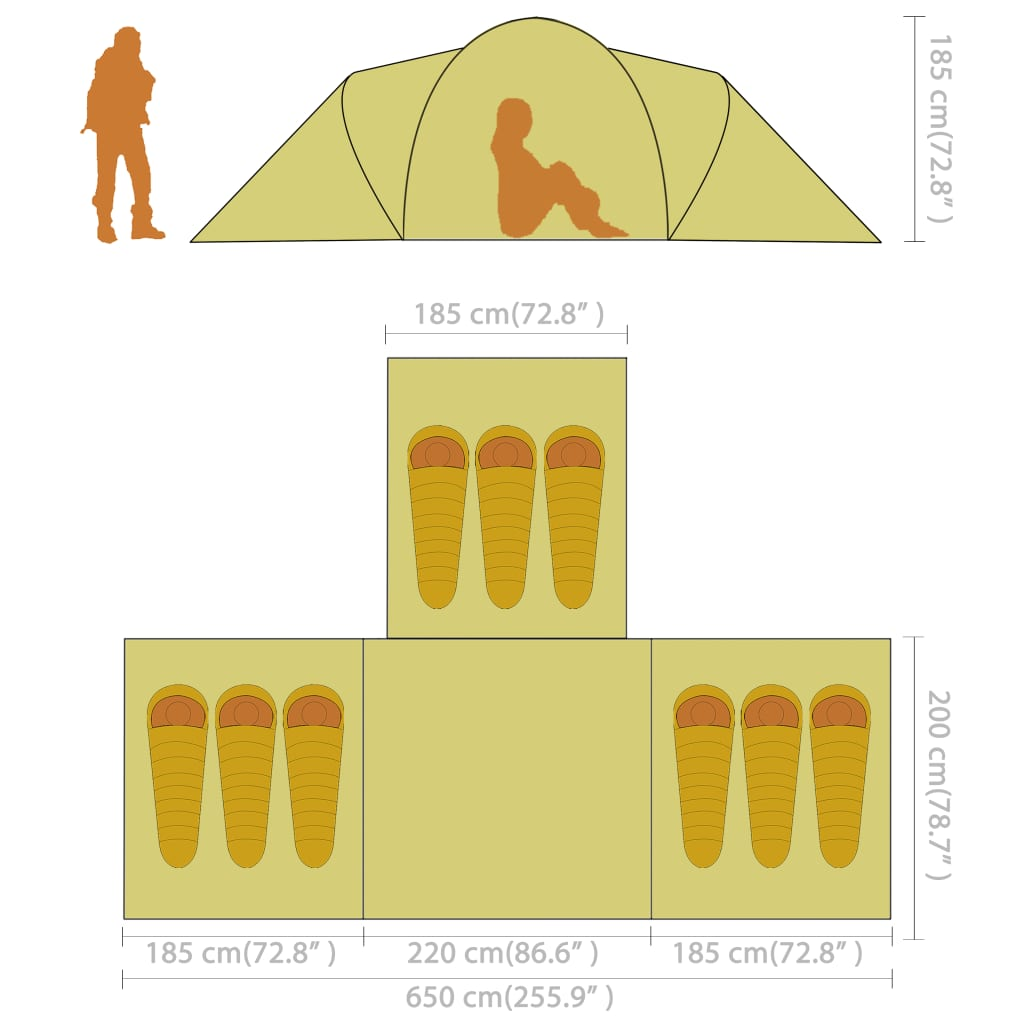 vidaXL Camping Tent Fabric 9 Persons - Blue and Yellow | Spacious, Easy-to-Setup, and Breathable, Goodies N Stuff