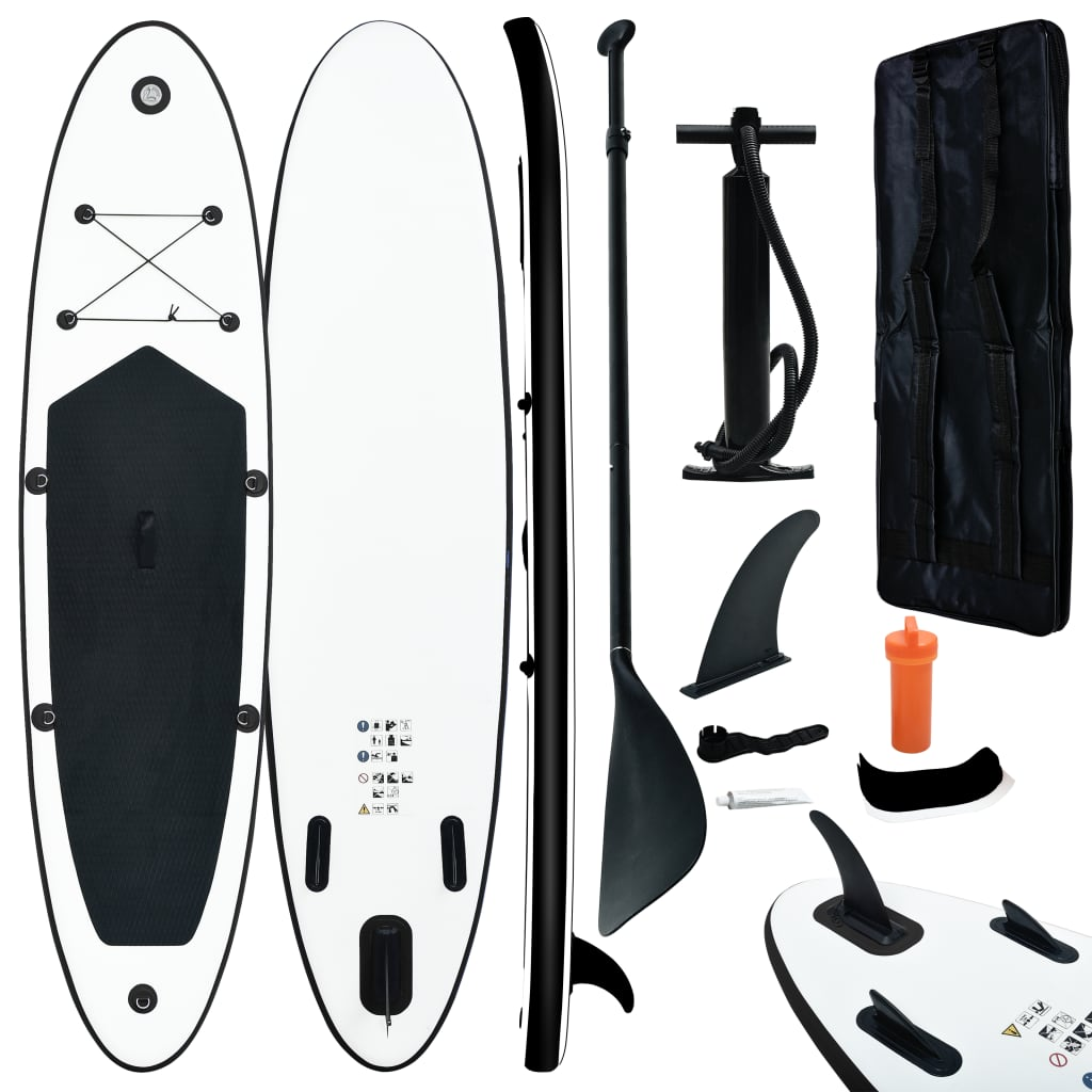 vidaXL Inflatable Stand Up Paddleboard Set Black and White, Goodies N Stuff