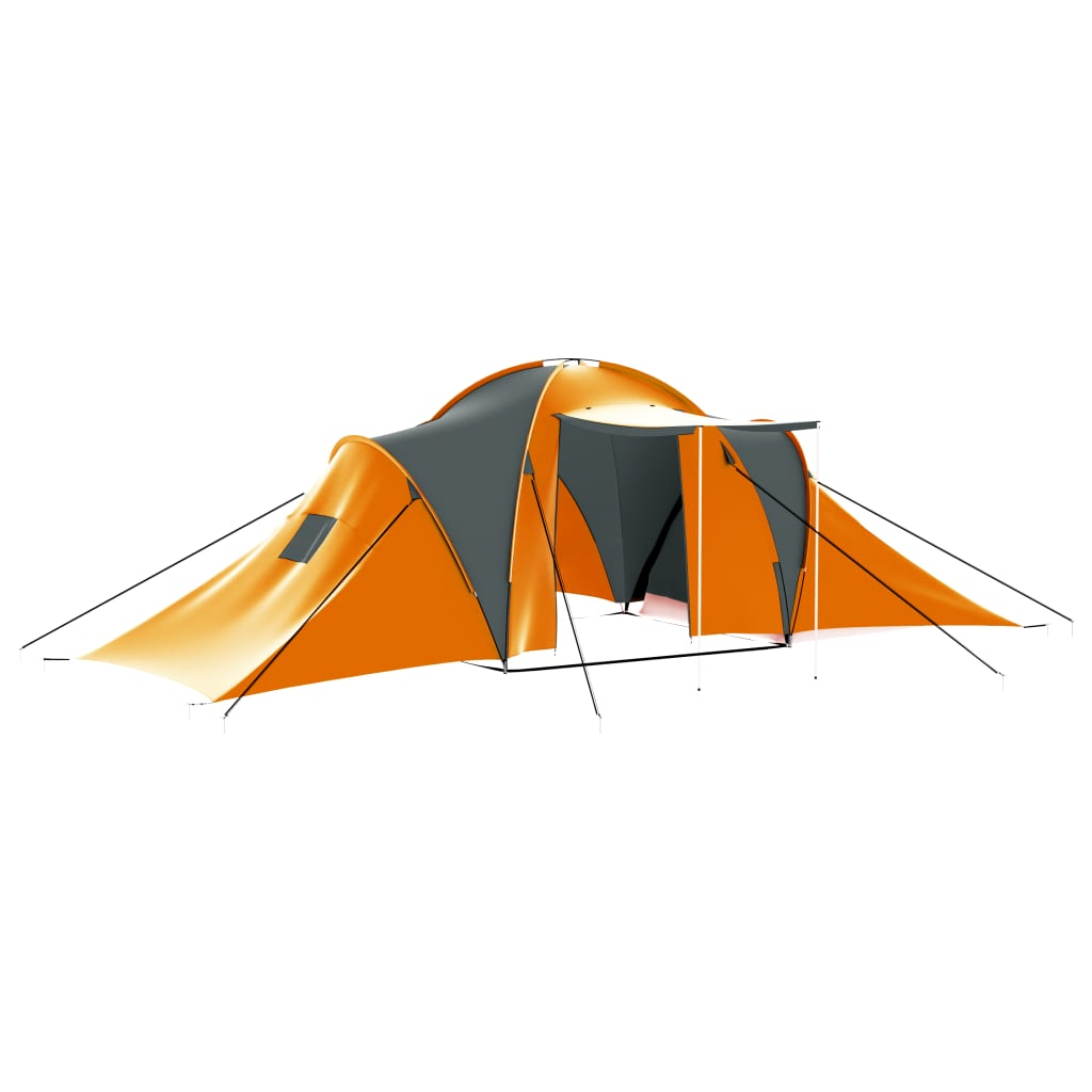 vidaXL Camping Tent 9 Persons Fabric Gray and Orange - Spacious and Easy to Set Up, Goodies N Stuff