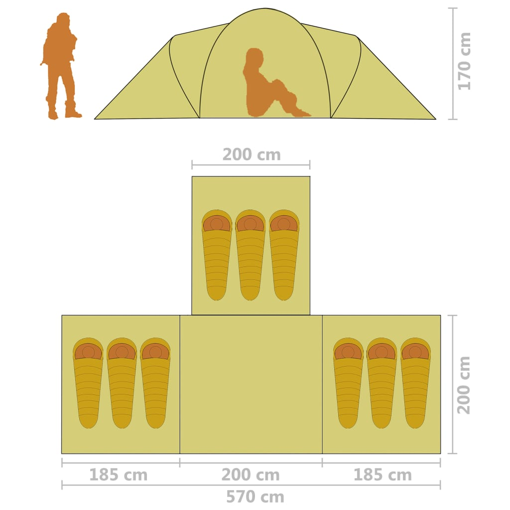 vidaXL Camping Tent 9 Persons Fabric Gray and Orange - Spacious and Easy to Set Up, Goodies N Stuff