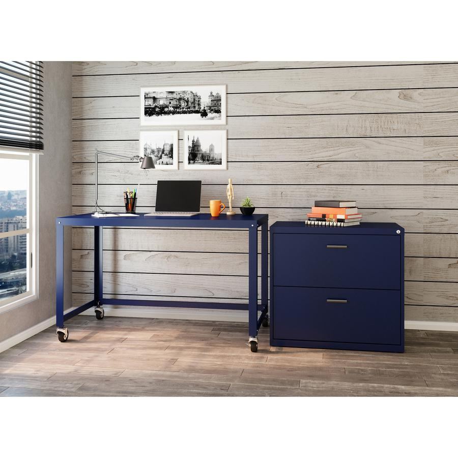 Lorell SOHO Personal Mobile Desk - Rectangle Top - 200 lb Capacity - 48" Table Top Length x 24" Table Top Width - 30" Height - Assembly Required - Navy - Steel - 1 Each, Goodies N Stuff
