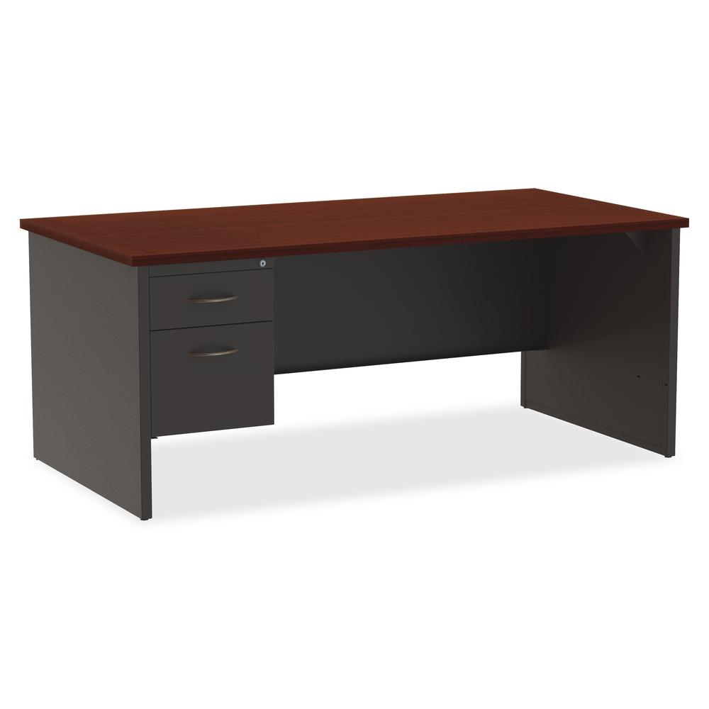 Lorell Fortress Modular Series Left-Pedestal Desk - 72" x 36" , 1.1" Top - 2 x Box, File Drawer(s) - Single Pedestal on Left Side - Material: Steel - Finish: Mahogany Laminate, Charcoal - Scratch Resi, Goodies N Stuff