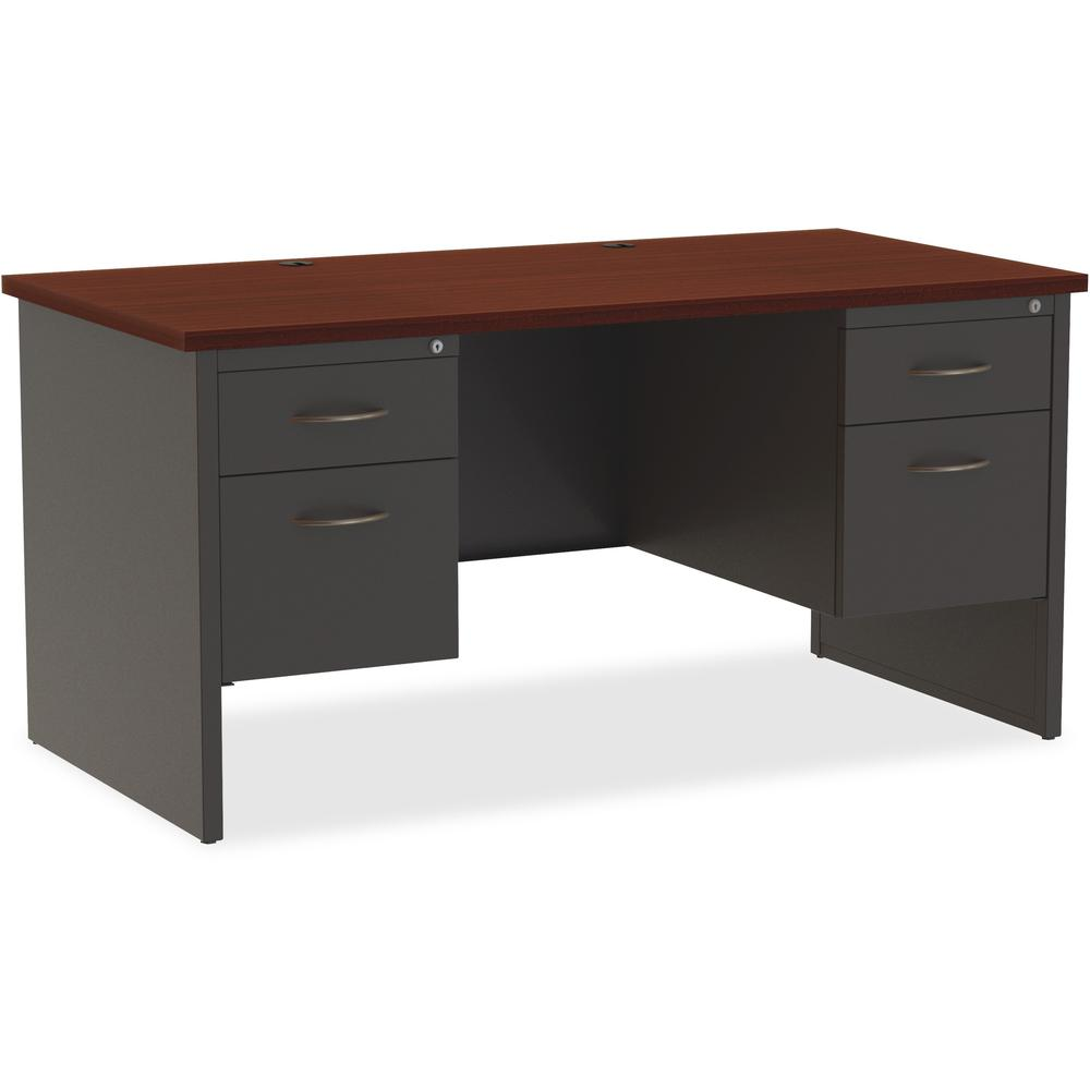 Lorell Fortress Modular Series Double-Pedestal Desk - 60" x 30" , 1.1" Top - 2 x Box, File Drawer(s) - Double Pedestal - Material: Steel - Finish: Mahogany Laminate, Charcoal - Scratch Resistant, Stai, Goodies N Stuff