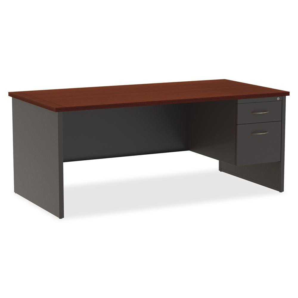 Lorell Fortress Modular Series Right-Pedestal Desk - 72" x 36" , 1.1" Top - 2 x Box, File Drawer(s) - Single Pedestal on Right Side - Material: Steel - Finish: Mahogany Laminate, Charcoal - Scratch Re, Furniture, Goodies N Stuff