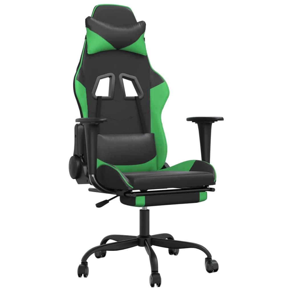 vidaXL Massage Gaming Chair with Footrest Black&Green Faux Leather, Goodies N Stuff