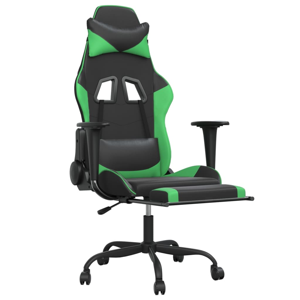 vidaXL Massage Gaming Chair with Footrest Black&Green Faux Leather, Goodies N Stuff