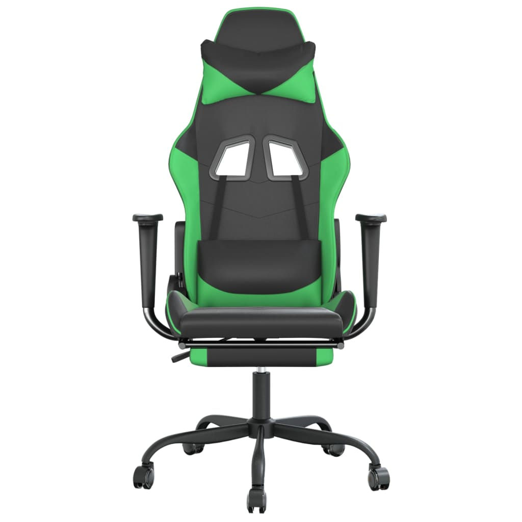 vidaXL Massage Gaming Chair with Footrest Black&Green Faux Leather, Goodies N Stuff