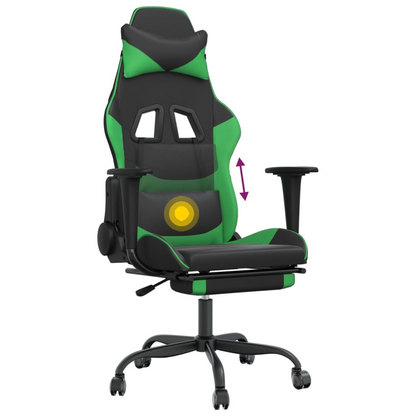 vidaXL Massage Gaming Chair with Footrest Black&Green Faux Leather, Goodies N Stuff