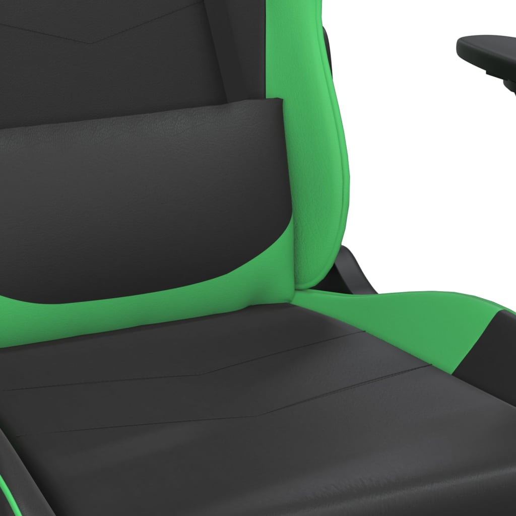 vidaXL Massage Gaming Chair with Footrest Black&Green Faux Leather, Goodies N Stuff