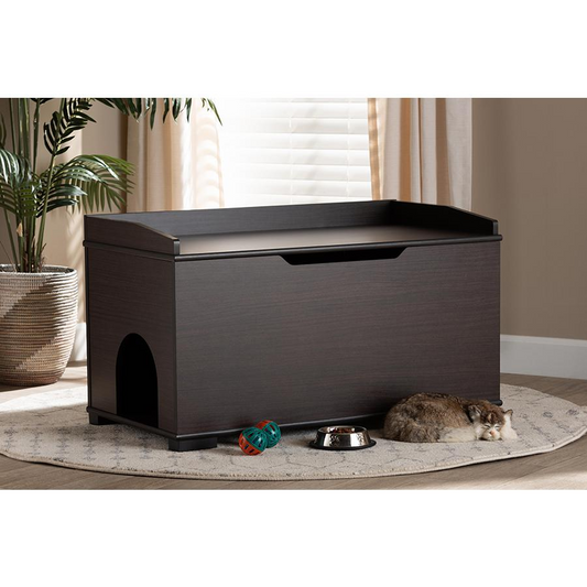 Dark Brown Finished Wood Cat Litter Box Cover House, Goodies N Stuff