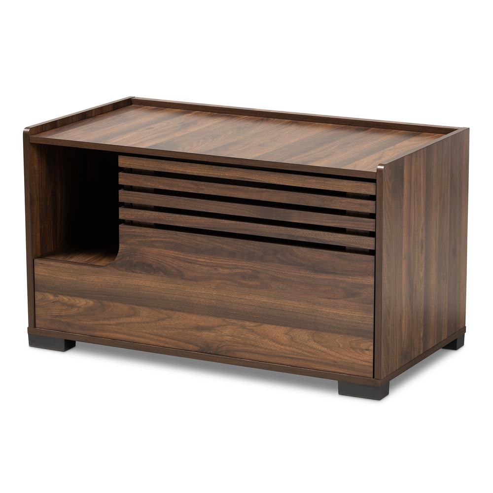 Claire Modern and Contemporary Walnut Brown Finished Cat Litter Box Cover House, Goodies N Stuff