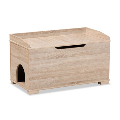 Mariam Modern and Contemporary Oak Finished Wood Cat Litter Box Cover House, Goodies N Stuff