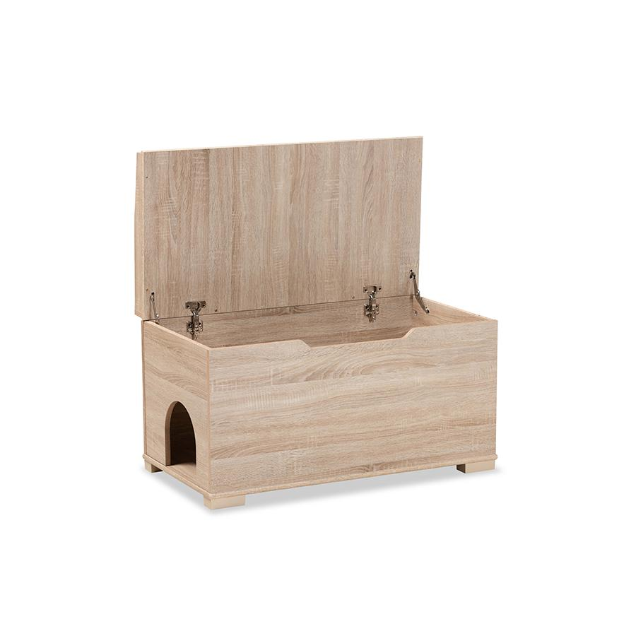 Mariam Modern and Contemporary Oak Finished Wood Cat Litter Box Cover House, Goodies N Stuff