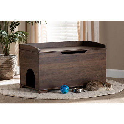 Walnut Brown Finished Wood Cat Litter Box Cover House, Goodies N Stuff