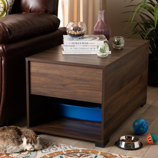 Skylar Modern and Contemporary Walnut Brown Finished Cat Litter Box Cover House, Goodies N Stuff