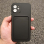 Liquid Silicone Black Case With Card Slot - For iPhone 12, Goodies N Stuff