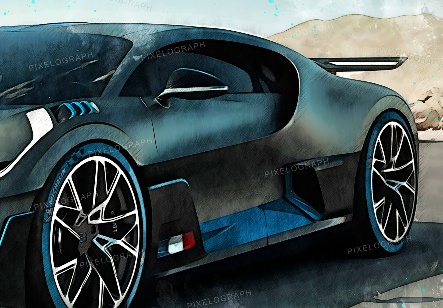 Bugatti Print, Divo - Bugatti Art, Bugatti Poster, Bugatti Sketch Art, Bugatti Print, Bugatti Watercolor, Divo, Bugatti Divo Print, Divo art, Goodies N Stuff