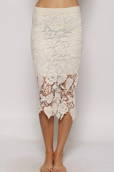 Lacey All Laced Up White Lace Midi Skirt, Goodies N Stuff