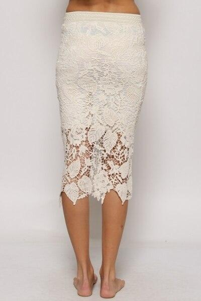 Lacey All Laced Up White Lace Midi Skirt, Goodies N Stuff