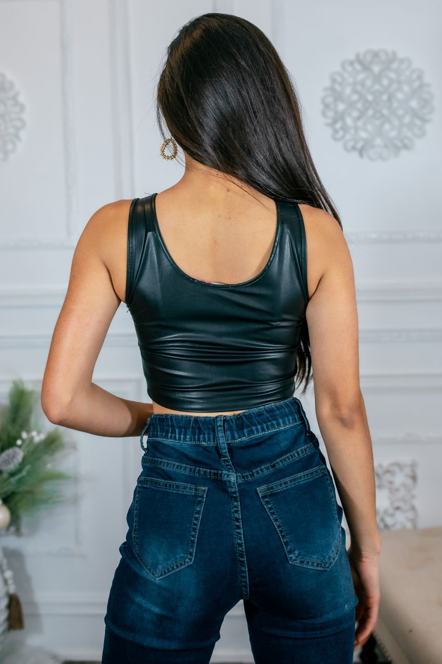 Let It Slide Essential Faux Leather Cropped Top - Trendy Women's Fashion, Goodies N Stuff