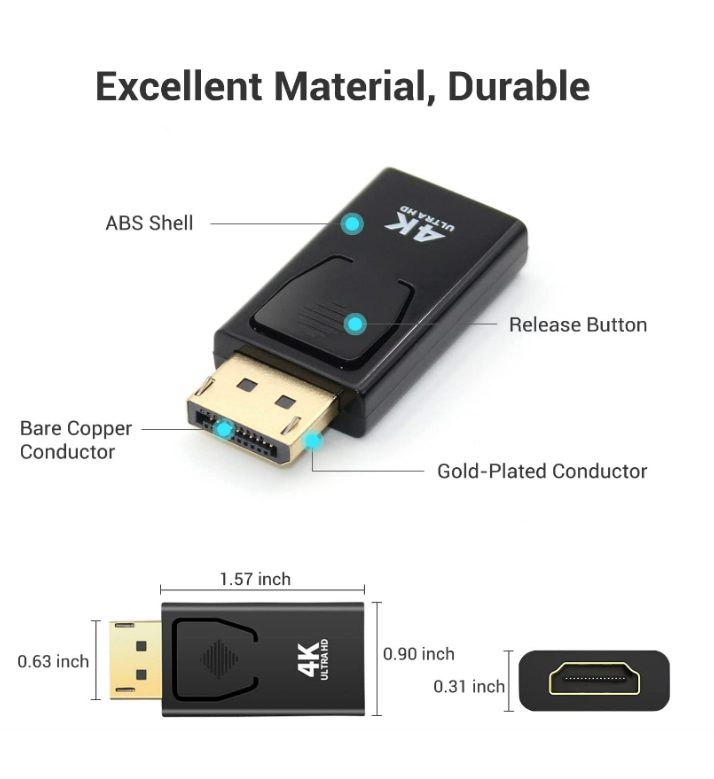 4K DisplayPort to HDMI Adapter;  Sorthol Uni-Directional Display Port DP to HDMI Adapter Male to Female Gold Plated, Goodies N Stuff