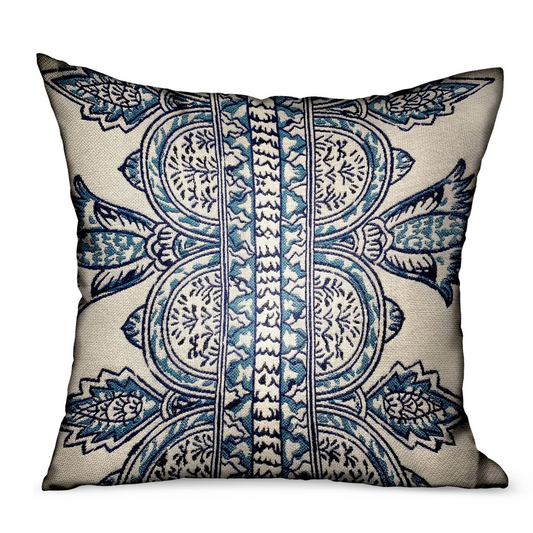 Aristocratic Floret White/ Blue Paisley Luxury Outdoor/Indoor Throw Pillow, Goodies N Stuff